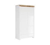 PEGANE Armoire Placard de Rangement à 2 Portes avec tiroir,Coloris Blanc/Chêne wotan - Longueur 106 x Profondeur 56,5 x Hauteur 203,5 cm