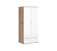 PEGANE Armoire Placard de Rangement à 2 Portes avec tiroir,Coloris Chêne wotan/Blanc Brillant - Longueur 56,5 x Profondeur 31 x Hauteur 195 cm