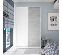 PEGANE Armoire Placard Meuble de Rangement 2 Portes coulissantes en Bois Coloris Blanc Mat et Gris Ciment - Hauteur 200 x Longueur 120 cm x Profondeur 50 cm