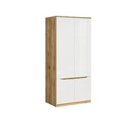 PEGANE Armoire Placard Meuble de Rangement à 4 Portes,Coloris Chêne wotan/Blanc Brillant - Longueur 90 x Profondeur 58 x Hauteur 197,5 cm