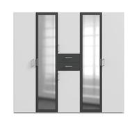 PEGANE Armoire Placard, Meuble de Rangement avec 2 miroirs Coloris Blanc, rechampis Graphite - Longueur 225 x Hauteur 208 x Profondeur 58 cm