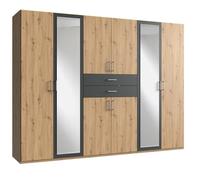 PEGANE Armoire Placard, Meuble de Rangement avec 2 miroirs Coloris Imitation chêne Artisan, rechampis Graphite - Longueur 270 x Hauteur 208 x Profondeur 58 cm
