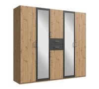 PEGANE Armoire Placard, Meuble de Rangement avec 2 miroirs Coloris Imitation chêne Artisan, rechampis Graphite - Longueur 225 x Hauteur 208 x Profondeur 58 cm
