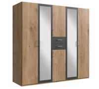 PEGANE Armoire Placard, Meuble de Rangement avec 2 miroirs Coloris Imitation chêne Poutre, rechampis Graphite - Longueur 225 x Hauteur 208 x Profondeur 58 cm