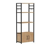 PEGANE Bibliothèque Haute à 4 étagères Ouvertes + 2 Portes Cadre en Acier Noir - Longueur 56 x Hauteur 138 x Profondeur 30 cm