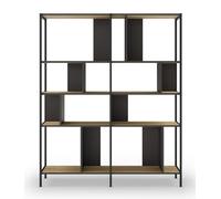 PEGANE Bibliothèque, Meuble étagère Aspect Bois Coloris chêne et métal Noir - Longueur 144 x Profondeur 35 x Hauteur 175 cm