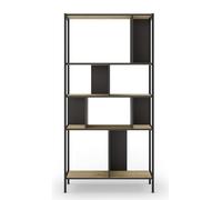 PEGANE Bibliothèque, Meuble étagère Aspect Bois Coloris chêne et métal Noir - Longueur 88 x Profondeur 35 x Hauteur 175 cm