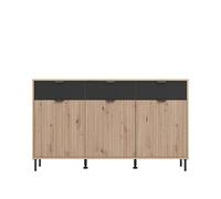 PEGANE Buffet 3 Portes 3 tiroirs Couleur chêne Artisan/Noir- Longueur 157 x Profondeur 40 x Hauteur 92.5 cm