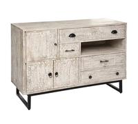 PEGANE Buffet à 3 Portes et 4 Tiroirs en Bois de manguier sculpté Coloris Beige - Longueur 115 x Profondeur 40 x Hauteur 81,5 cm