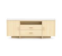 PEGANE Buffet Bas Meuble de Rangement 2 Portes 2 tiroirs Couleur chêne Clair/marbre - Largeur 206 x Profondeur 39,4 x Hauteur 82,9 cm