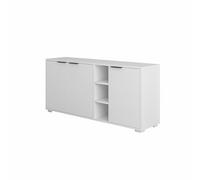 PEGANE Buffet Commode à 3 Portes Meuble de Rangement Coloris Blanc - Longueur 142 x Hauteur 66 x Profondeur 36 cm