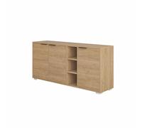 PEGANE Buffet Commode à 3 Portes Meuble de Rangement Coloris Chêne - Longueur 142 x Hauteur 66 x Profondeur 36 cm