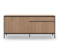 PEGANE Buffet, Commode Basse avec 4 Portes et 1 tiroir Aspect Bois Coloris chêne et Pieds en métal Noir - Longueur 180 x Profondeur 40 x Hauteur 80 cm