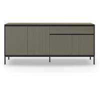 PEGANE Buffet, Commode Basse avec 4 Portes et 1 tiroir Aspect Bois Coloris Vert foncé et Pieds en métal Noir - Longueur 180 x Profondeur 40 x Hauteur 80 cm