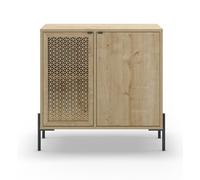 PEGANE Buffet, Commode de Rangement Aspect Bois Coloris chêne, et Pieds en métal Noir - Longueur 83,60 x Profondeur 40 x Hauteur 80,3 cm