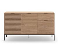PEGANE Buffet, Commode de Rangement avec 2 Portes et 3 tiroirs Aspect Bois Coloris Naturel, Pieds en métal Coloris Noir - Longueur 140 x Profondeur 40 x Hauteur 80 cm