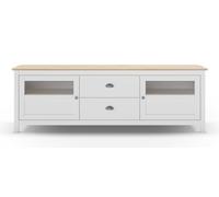 PEGANE Buffet, Commode de Rangement avec 2 tiroirs et 2 Portes en pin Coloris Blanc, chêne - Longueur 180 x Profondeur 40 x Hauteur 59,30 cm