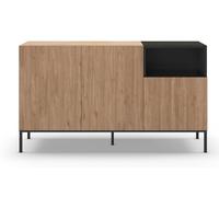 PEGANE Buffet, Commode de Rangement avec 3 tiroirs Aspect Bois Coloris Naturel, Noir et Pieds en métal Coloris Noir - Longueur 140 x Profondeur 40 x Hauteur 80 cm