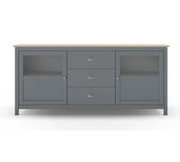 PEGANE Buffet, Commode de Rangement avec 3 tiroirs et 2 Portes en pin Coloris Vert Kaki, chêne - Longueur 180 x Profondeur 40 x Hauteur 80 cm