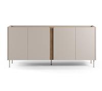 PEGANE Buffet, Commode de Rangement avec 4 Portes Aspect Bois Coloris crème, chêne et Pieds en métal -Longueur 180 x Profondeur 40,50 x Hauteur 82,50 cm