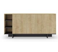 PEGANE Buffet, Commode rectangulaire Aspect Bois Coloris chêne, Noir - Longueur 170 x Profondeur 40 x Hauteur 80 cm