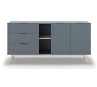 PEGANE Buffet, Commode rectangulaire avec 2 Portes et 3 tiroirs Aspect Bois Coloris Vert Kaki, Pieds en pin Coloris Blanc ciré - Longueur 165 x Profondeur 40 x Hauteur 81 cm