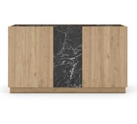 PEGANE Buffet, Commode rectangulaire avec 3 Portes Aspect Bois Coloris Naturel et Effet marbre Noir - Longueur 140 x Profondeur 41,80 x Hauteur 78,50 cm