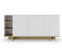 PEGANE Buffet, Commode rectangulaire avec 3 Portes et 3 niches Aspect Bois Coloris chêne, Blanc - Longueur 170 x Profondeur 40 x Hauteur 80 cm