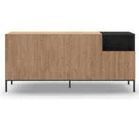 PEGANE Buffet, Commode rectangulaire avec 4 Portes Aspect Bois Coloris Naturel, Noir et Pieds en métal Coloris Noir - Longueur 180 x Profondeur 40 x Hauteur 80 cm
