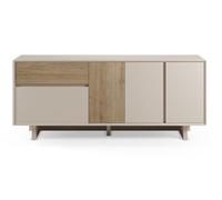 PEGANE Buffet, Commode rectangulaire avec 4 Portes et 1 tiroir Aspect Bois Coloris chêne, Blanc - Longueur 180 x Profondeur 45 x Hauteur 76,50 cm