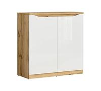 PEGANE Buffet Meuble Bas de Rangement à 2 Portes, Coloris chêne Wotan/Blanc Brillant - Longueur 90 x Profondeur 39,5 x Hauteur 91,5 cm
