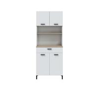 PEGANE Buffet Meuble de Cuisine à 4 Portes et 1 tiroir Coloris Blanc/chêne - Longueur 72 x Hauteur 185 x Profondeur 40 cm
