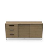 PEGANE Buffet Meuble de Rangement 2 Portes et 3 tiroirs Couleur chêne/Noir Mat - Largeur 181 x Profondeur 44,9 x Hauteur 86 cm