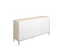 PEGANE Buffet Meuble de Rangement à 2 Portes et 3 tiroirs,Naturel/Blanc - Hauteur 77,5 x Longueur 150 x Profondeur 40 cm