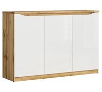 PEGANE Buffet Meuble de Rangement à 3 Portes, Coloris chêne Wotan/Blanc Brillant - Longueur 135 x Profondeur 39,5 x Hauteur 91,5 cm
