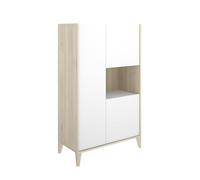 PEGANE Buffet Meuble de Rangement à 3 Portes et 1 Niche, Coloris Naturel/Blanc- Hauteur 137,5 x Longueur 81 x Profondeur 43 cm