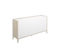 PEGANE Buffet Meuble de Rangement à 3 Portes,Naturel/Blanc - Hauteur 77,5 x Longueur 150 x Profondeur 40 cm