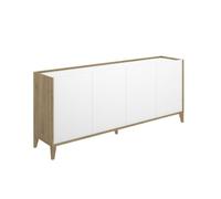 PEGANE Buffet Meuble de Rangement à 4 Portes, Naturel/Blanc - Hauteur 77,5 x Longueur 184 x Profondeur 40 cm