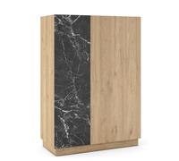 PEGANE Buffet, Meuble de Rangement Aspect Bois avec 2 Portes Coloris Naturel et Effet marbre Noir - Longueur 90 x Profondeur 41,8 x Hauteur 127 cm