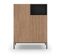 PEGANE Buffet, Meuble de Rangement Aspect Bois Coloris Naturel et Noir avec 2 Portes, Pieds en métal Coloris Noir - Longueur 90 x Profondeur 40 x Hauteur 120 cm