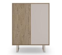 PEGANE Buffet, Meuble de Rangement avec 2 Portes Aspect Bois Coloris chêne, Gris et Pieds en métal - Longueur 90 x Profondeur 40 x Hauteur 120 cm