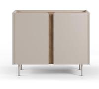 PEGANE Buffet, Meuble de Rangement avec 2 Portes Aspect Bois Coloris crème, chêne et Pieds en métal - Longueur 100 x Profondeur 40 x Hauteur 82,50 cm