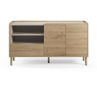 PEGANE Buffet, Meuble de Rangement avec 2 Portes et 1 tiroir Aspect Bois Coloris chêne - Longueur 141 x Profondeur 44 x Hauteur 75,50 cm