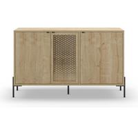 PEGANE Buffet, Meuble de Rangement avec 3 Portes Aspect Bois Coloris chêne et Pieds en métal Noir - Longueur 125,60 x Profondeur 40 x Hauteur 80,50 cm