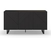 PEGANE Buffet, Meuble de Rangement avec 3 Portes Aspect Bois Coloris Noir, Pieds en métal Noir- Longueur 150,90 x Profondeur 40 x Hauteur 80 cm