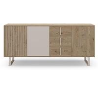 PEGANE Buffet, Meuble de Rangement avec 3 Portes et 3 tiroirs Aspect Bois Coloris chêne et métal Coloris Gris - Longueur 180 x Profondeur 40 x Hauteur 80 cm