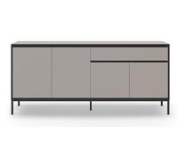 PEGANE Buffet, Meuble de Rangement avec 4 Portes et 1 tiroir Aspect Bois Coloris crème, Pieds en métal Noir - Longueur 180 x Profondeur 40 x Hauteur 80 cm