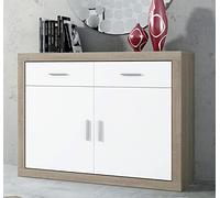 PEGANE Buffet, Meuble de Rangement Coloris chêne Cambrian, Blanc - Longueur 120 x Profondeur 41,4 x Hauteur 90,2 cm