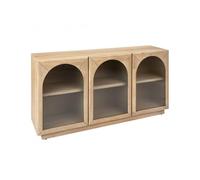 PEGANE Buffet Meuble de Rangement en Bois avec 3 Portes en Verre et étagères Ajustables, Coloris Beige - Longueur 160 x Profondeur 40 x Hauteur 80 cm