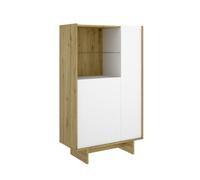 PEGANE Buffet Meuble de Rangement Vertical à 2 Portes et 1 tiroir, chêne Sonoma/Blanc - Hauteur 137,7 x Longueur 80,5 x Profondeur 30 cm